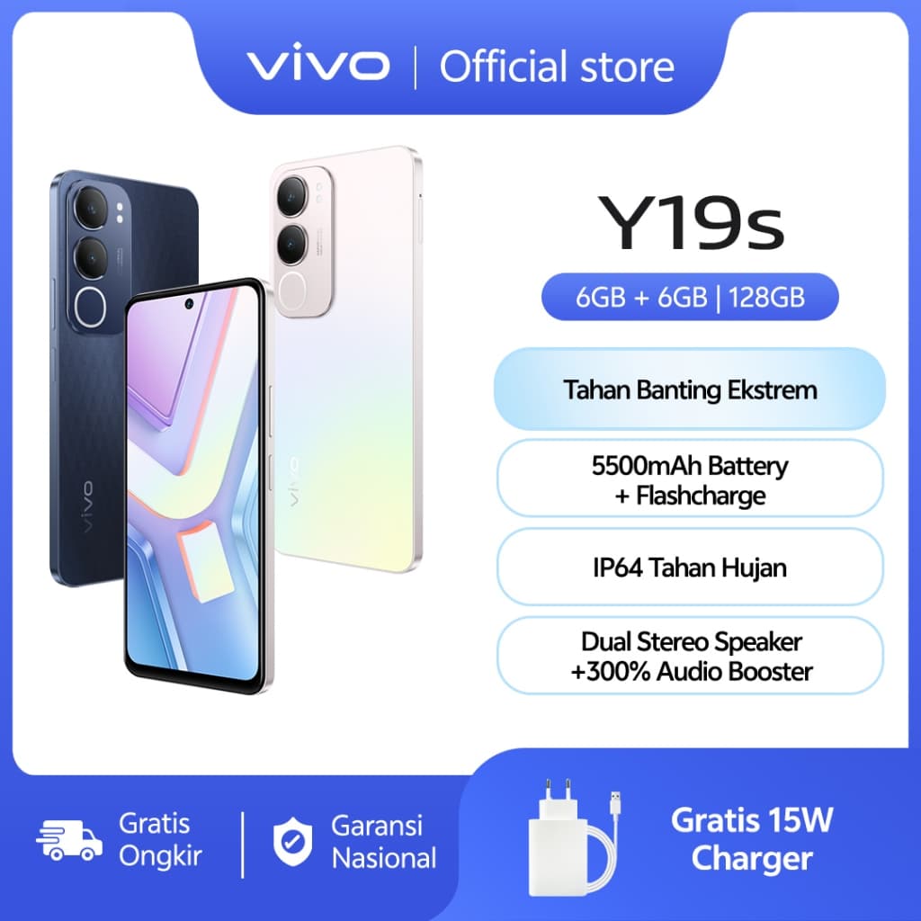 vivo Y19S (6/128) - 50 MP AI Camera, 5500mAh+15W FlashCharge, SGS Drop Resistance, IP64 Dust Waterproof, Dual Speaker Audio Boost