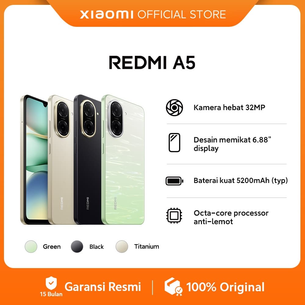 Xiaomi Redmi A5 (4+4GB*/128GB) | Kamera hebat 32MP | Desain memikat 6.88"display | Baterai kuat 5200mAh [Official Store]