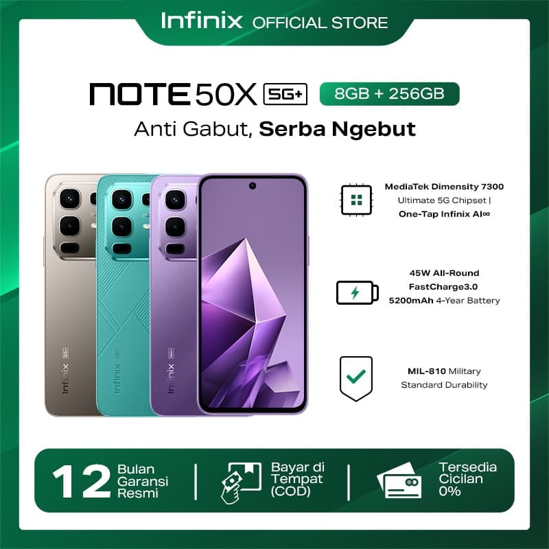 Infinix Note 50X 5G+ 8/256GB - Up to 16GB Extended RAM - Dimensity 7300 Ultimate - 6.67” HD+ - 50MP OIS - 5200 mAh - NFC
