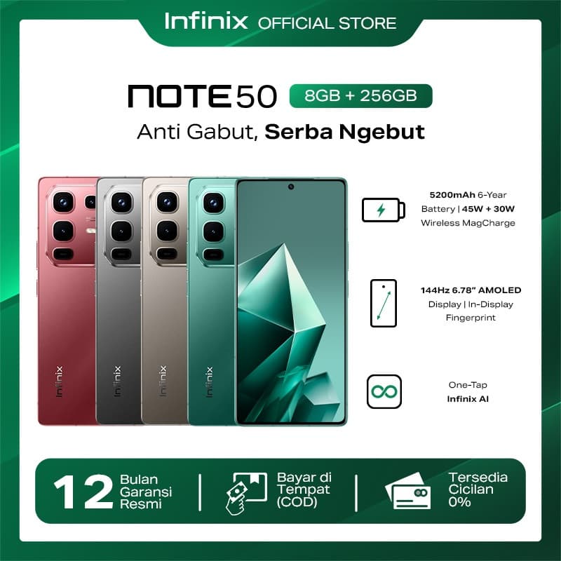 Infinix Note 50 8/256GB - Up to 16GB Extended RAM - Helio G100 - 6.78” FHD+ Amoled - 50MP OIS - 5200 mAh - NFC
