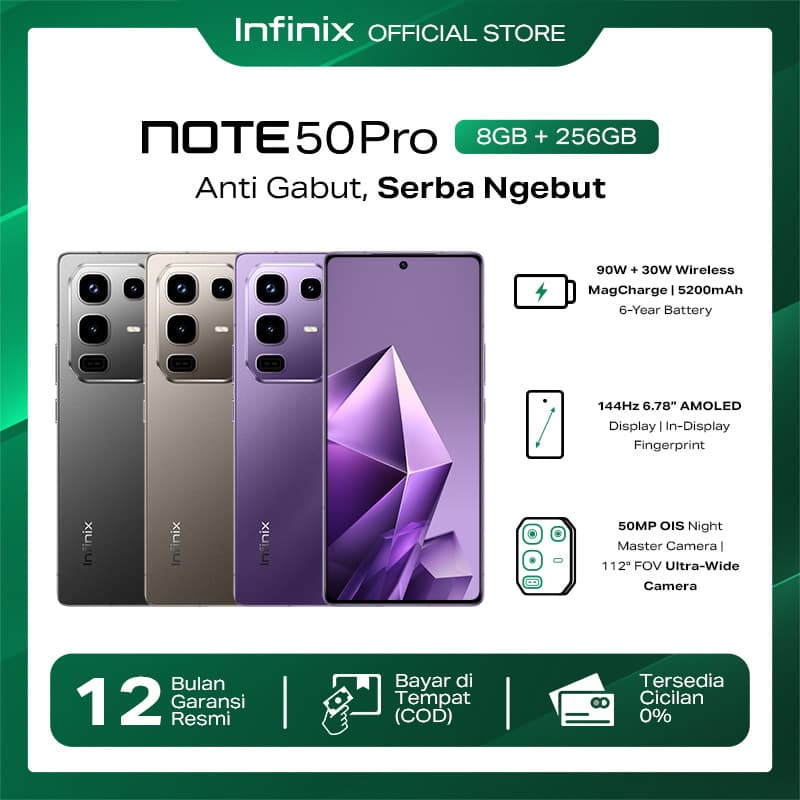 Infinix Note 50 Pro 8/256GB - Up to 16GB Extended RAM - Helio G100 Ultimate - 6.78” FHD+ Amoled - 50MP OIS - 5200 mAh - NFC