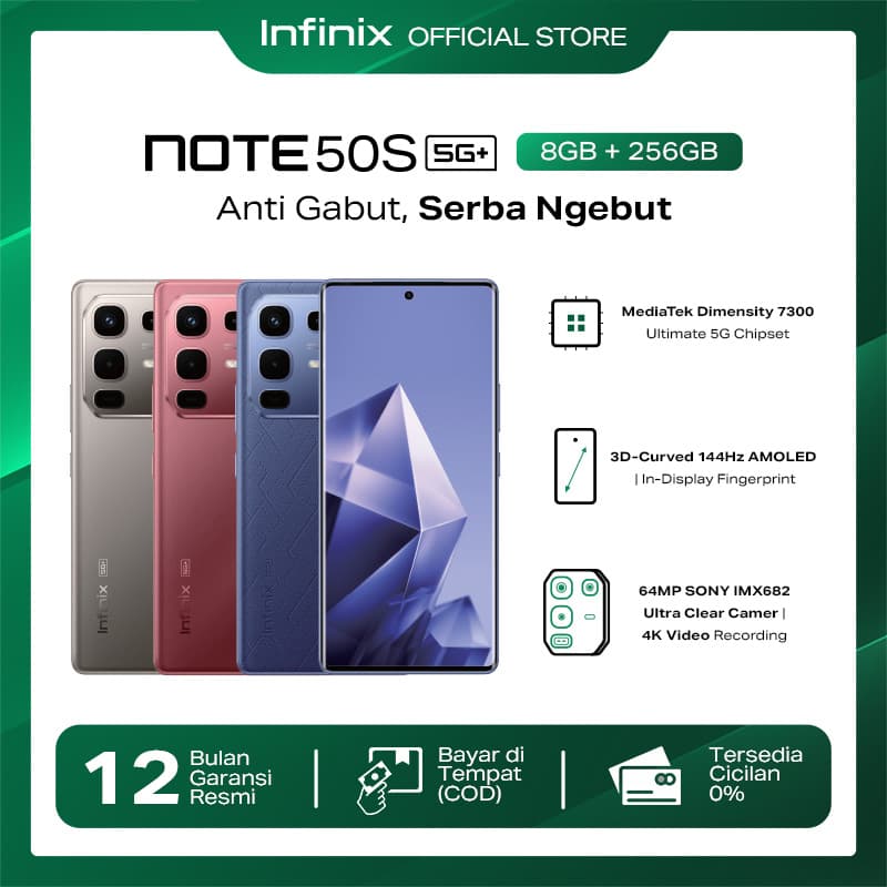 Infinix Note 50S 5G+ 8/256GB - Up to 16GB Extended RAM - Dimensity 7300 Ultimate - 6.78” 3D Curved FHD+ Amoled - 64MP OIS - 5200 mAh - NFC